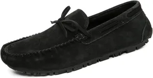 Driving Moccasins for Men Deck Shoes Genuine Leather Stitching Details Round Toe 1-Eye Suede Vamp Flat Heel Resistant Flexible Anti-Slip Driving for Any Attire