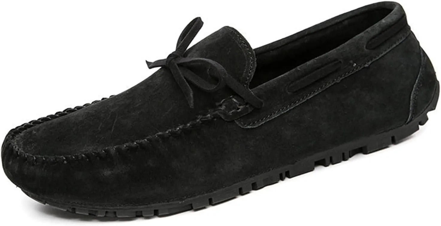 Driving Moccasins for Men Deck Shoes Genuine Leather Stitching Details Round Toe 1-Eye Suede Vamp Flat Heel Resistant Flexible Anti-Slip Driving for Any Attire