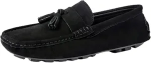 Driving Moccasins for Men Genuine Leather Tassel Stitching Details Round Toe Suede Vamp Flexible Lightweight Resistant Anti-Slip Flat Heel Driving for Any Attire