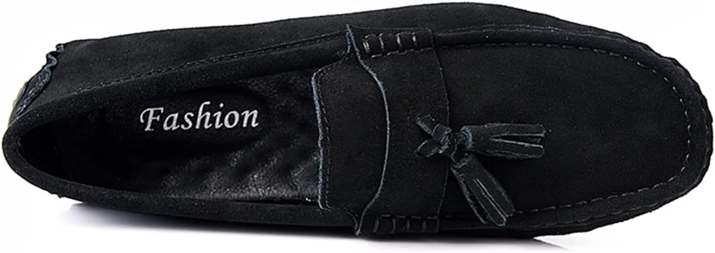 Driving Moccasins for Men Genuine Leather Tassel Stitching Details Round Toe Suede Vamp Flexible Lightweight Resistant Anti-Slip Flat Heel Driving for Any Attire