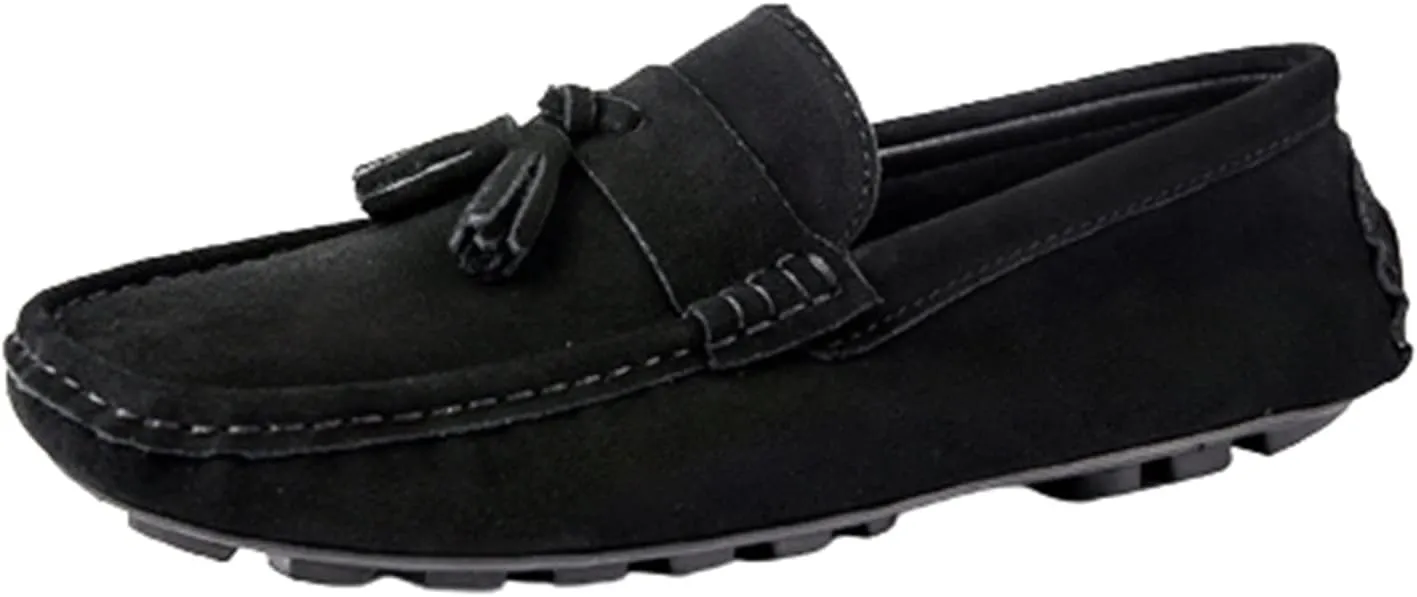 Driving Moccasins for Men Genuine Leather Tassel Stitching Details Round Toe Suede Vamp Flexible Lightweight Resistant Anti-Slip Flat Heel Driving for Any Attire