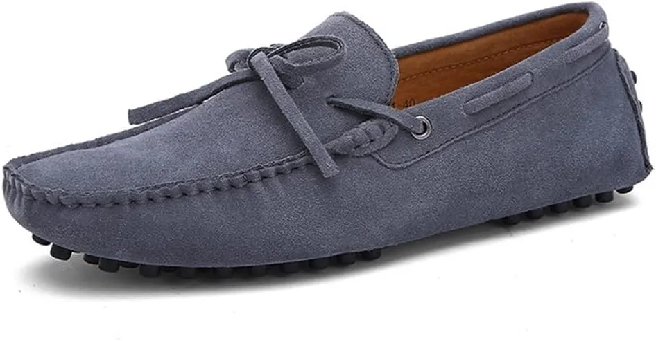 Easy to Put and Remove. Driving Moccasins Loafer Shoes for Men Genuine Leather Round Toe Stitching Details Suede Vamp Deck Shoes Lightweight Anti-Slip Flexible Casual for All Occasions