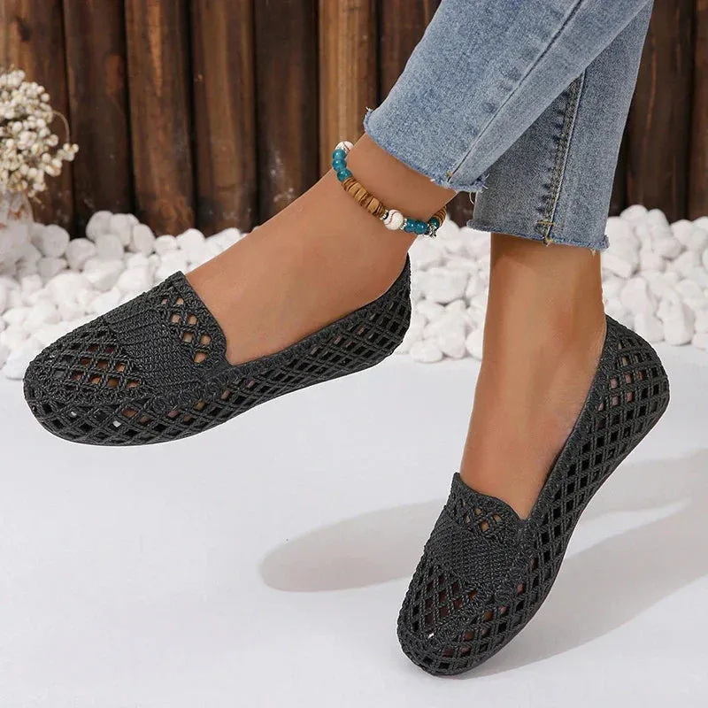 Fashionable Black Plastic Flat Loafers