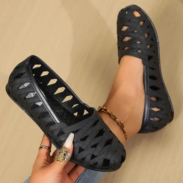 Fashionable Black Plastic Flat Loafers