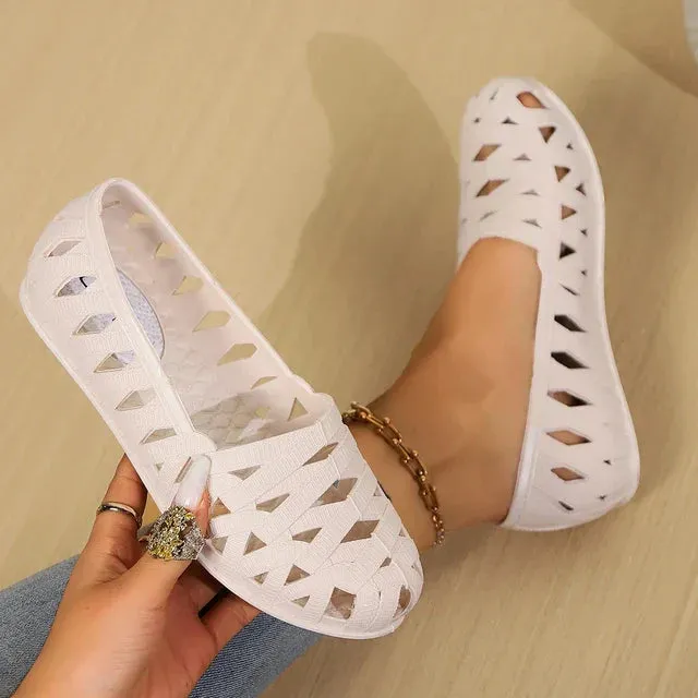 Fashionable Black Plastic Flat Loafers