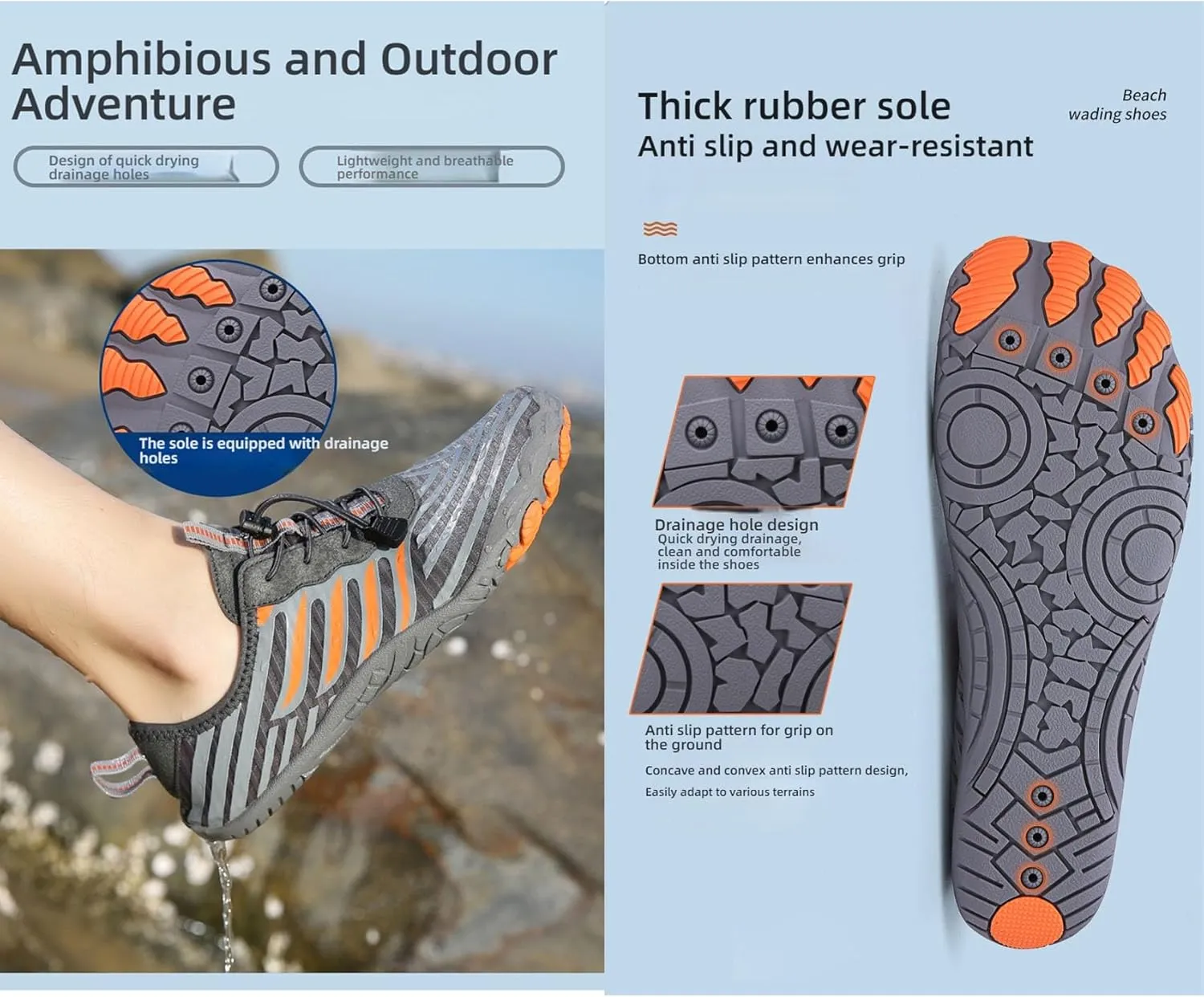 Grounded Barefoot Shoes for Women & Men - Non-Slip, Wide Toe, Lightweight & Quick-Dry, Ideal for Hiking, Beach & Walking