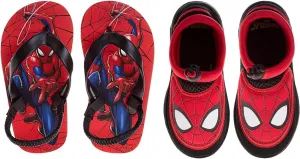 Josmo Marvel Spider-Man Boys Footwear Sandals Bundle Flip Flops & Water Shoes for Boys Size Toddler - Little Kids