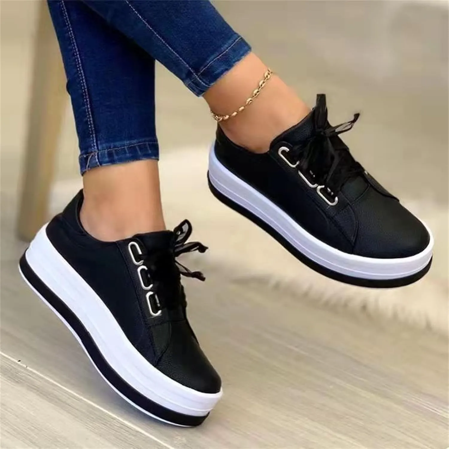 Ladmiple Womens Shoes Dressy Casual Loafers Leather Fashion Sneakers Casual Comfortable Platform Slip On Walking Shoes