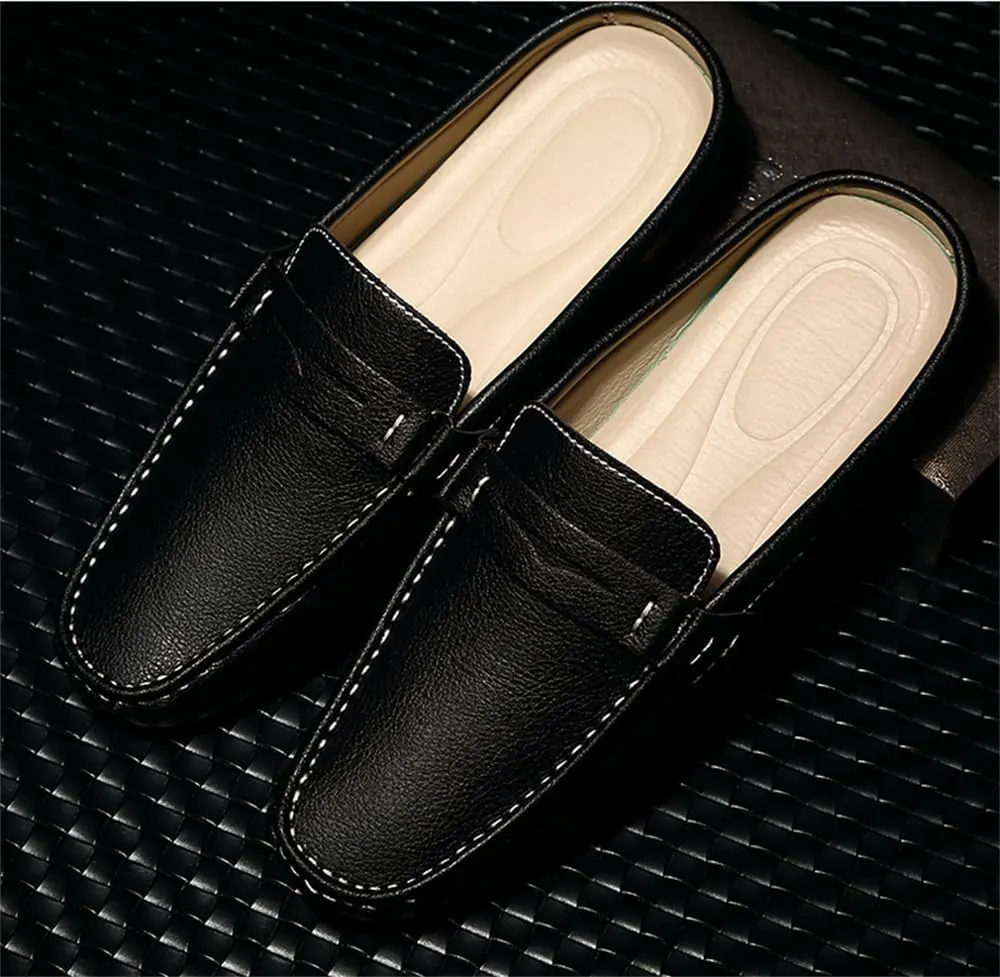 Men's Breathable Slip-On Loafers Leather Formal Wear Casual Open Back Business Casual Shoes