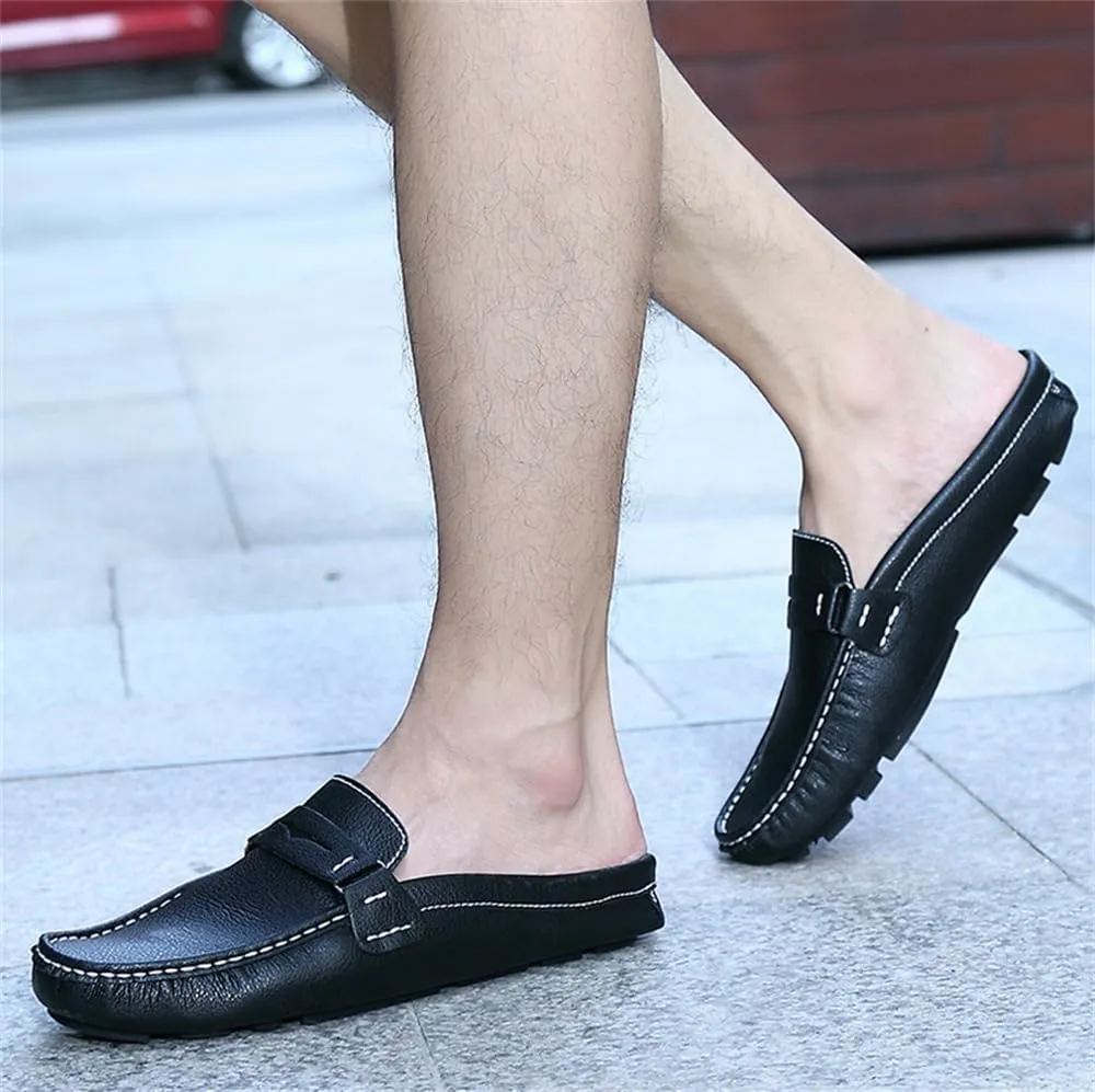 Men's Breathable Slip-On Loafers Leather Formal Wear Casual Open Back Business Casual Shoes