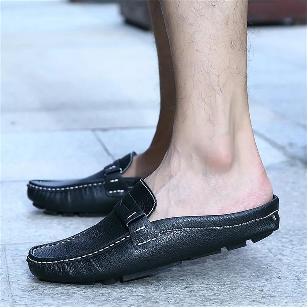 Men's Breathable Slip-On Loafers Leather Formal Wear Casual Open Back Business Casual Shoes