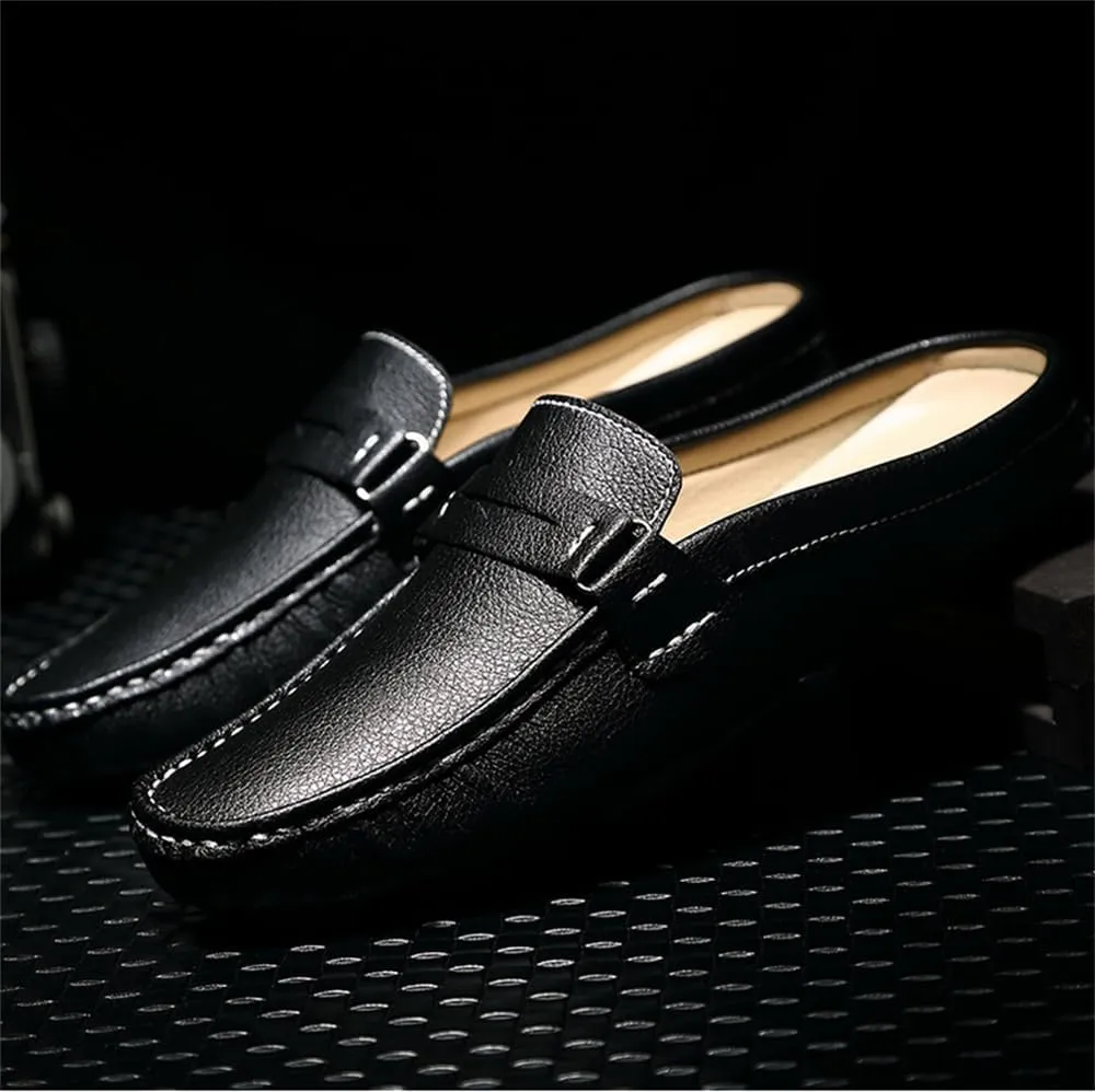 Men's Breathable Slip-On Loafers Leather Formal Wear Casual Open Back Business Casual Shoes