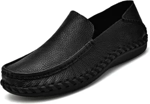 Men's Genuine Leather Hand-Stitched Loafers & Slip-Ons,Comfortable Slip-On Soft-Soled Casual Flats,Outdoor Non-Slip Casual Walking and Driving Business Formal Shoes