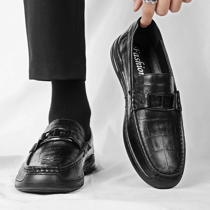 Men's Genuine Leather Penny Loafers Slip-On Dress Shoes with Cushioned Footbed & Arch Support for Business Office and Formal Events