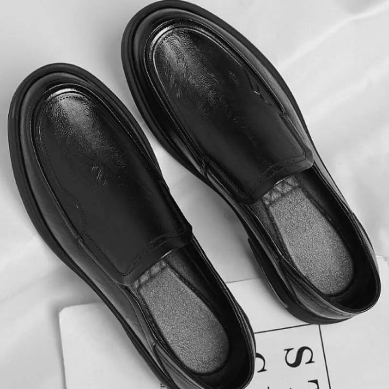 Mens Handmade Leather Slip On Loafers Non-Slip Lug Sole Round Toe Penny Formal Shoes for Driving Daily Work Office