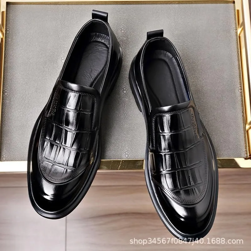 Men's Patent Leather Printing Slip On Platform Loafers Business Formal Wedding Party Shoes Gentlemen Shoes