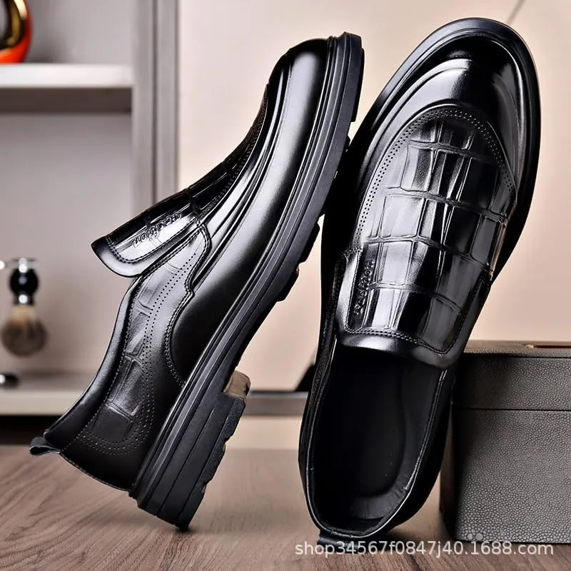Men's Patent Leather Printing Slip On Platform Loafers Business Formal Wedding Party Shoes Gentlemen Shoes